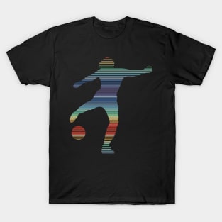 Retro Footballer In 80s Rainbow Colors T-Shirt